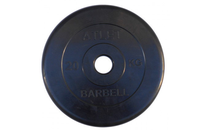 Диск обрезиненный, чёрного цвета, 51 мм, 20 кг  Atlet Диск обрезиненный, чёрного цвета, 51 мм, 20 кг  Atlet